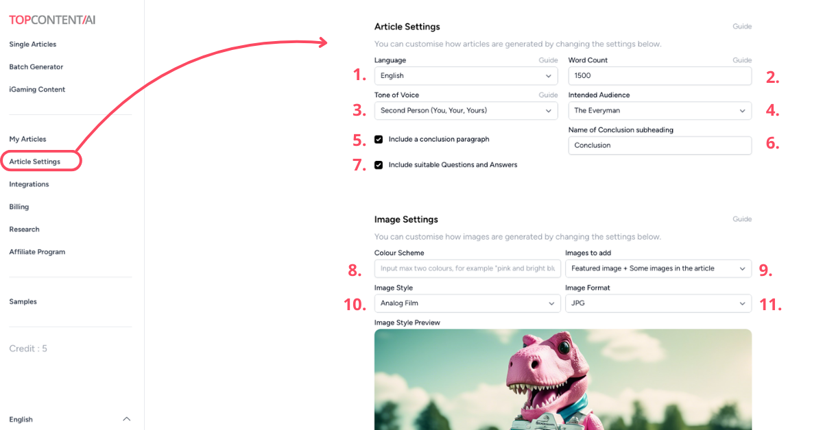 Article Settings