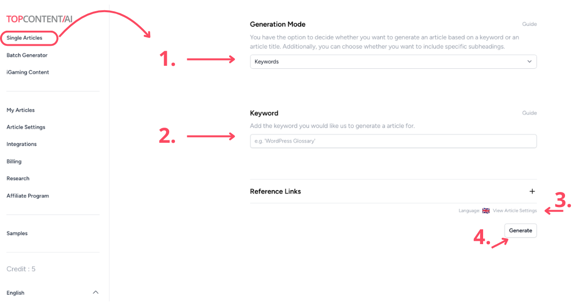 Single Article Generator