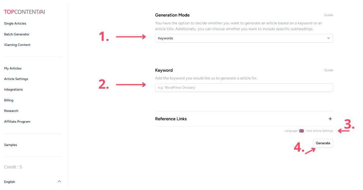 Single Article Generator