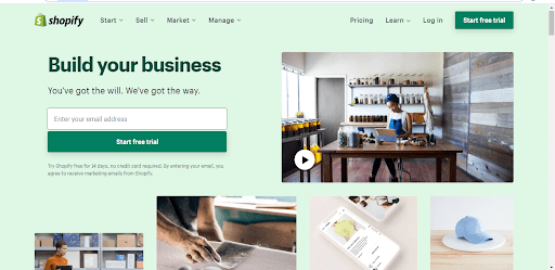 Screenshot from Shopify's website