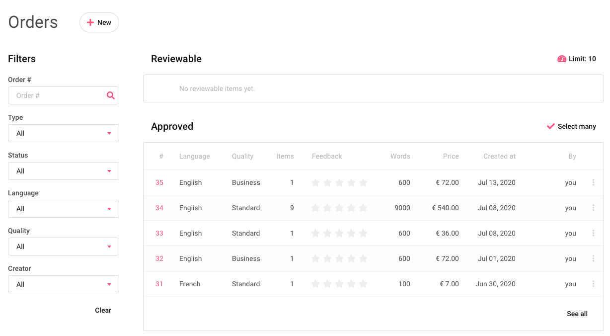 overview of all your orders and their status