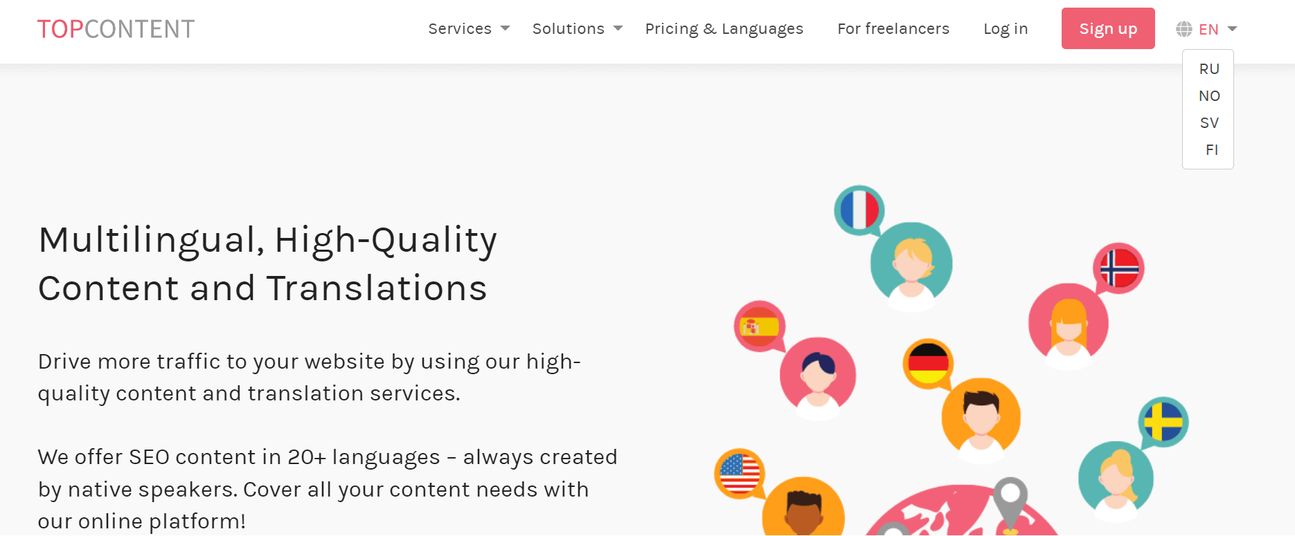 Website menu with different language options