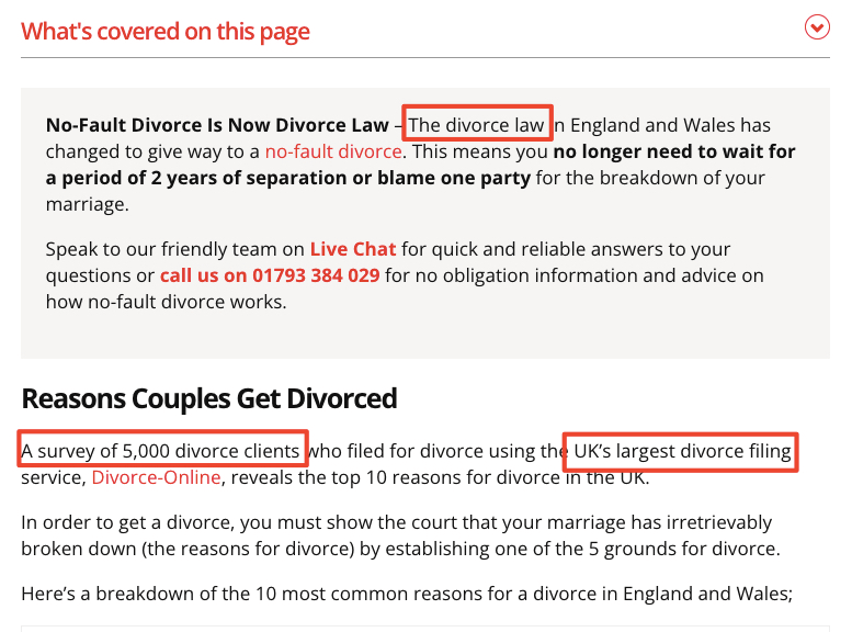 Example of content to the company divorce online
