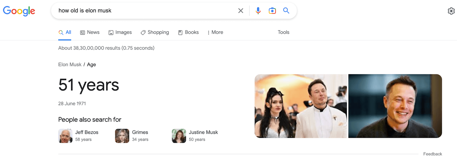 example of zero-click searches how old is elon musk