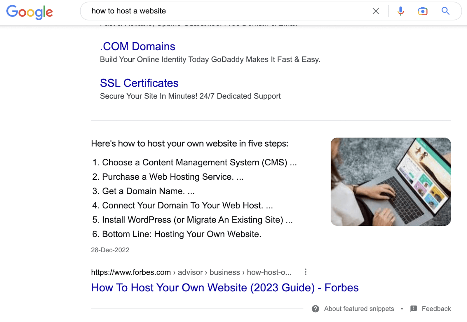 example of zero-click searches how to host a website