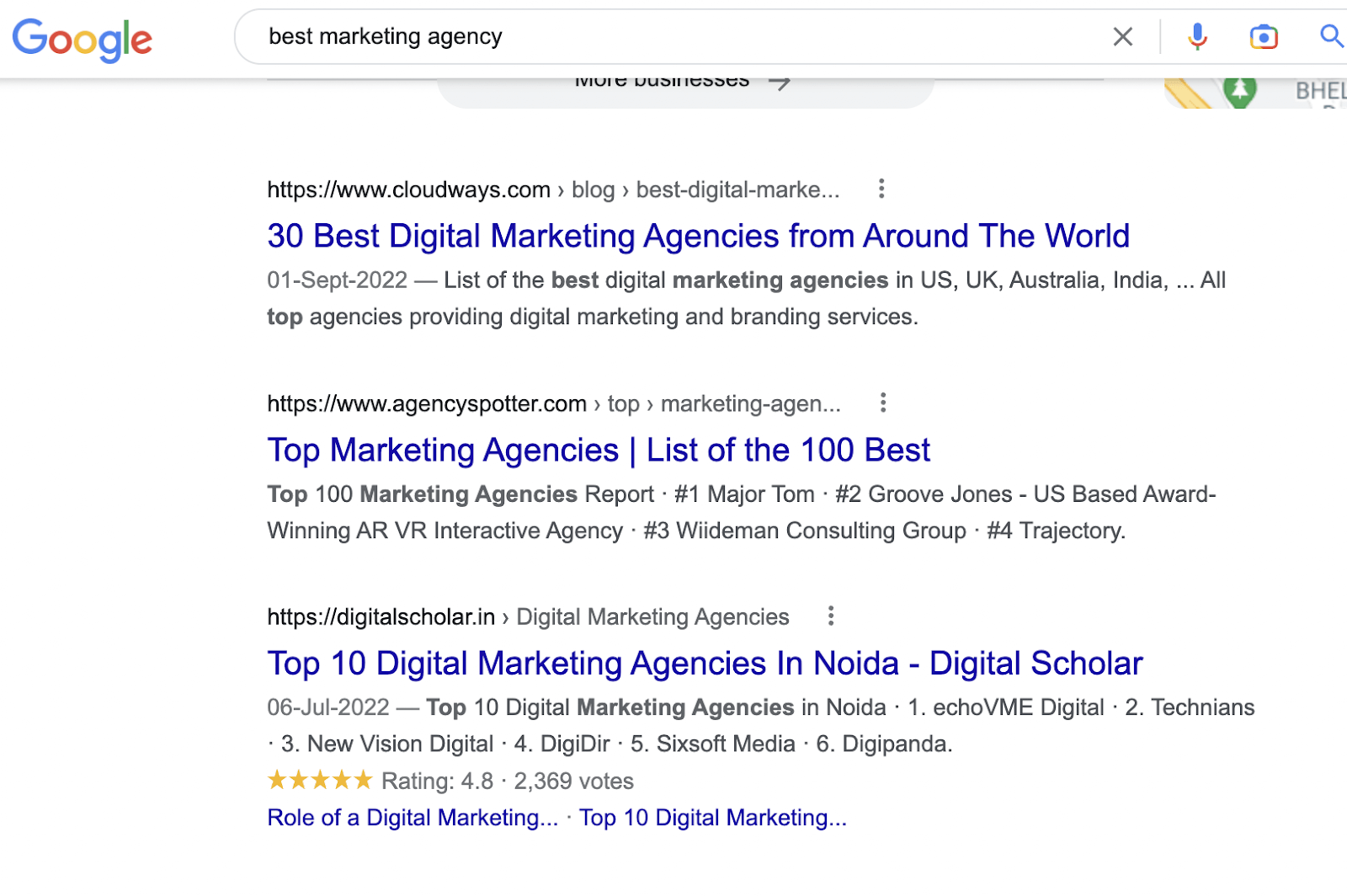 Using google search for best marketing agency
