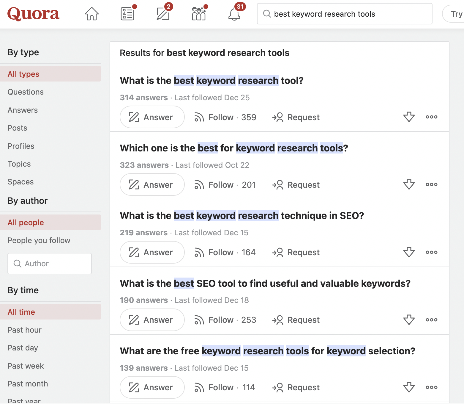 using Quora for searching best keyword research tools