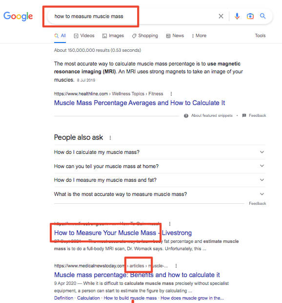 example where blog articles are all ranking on page one of Google