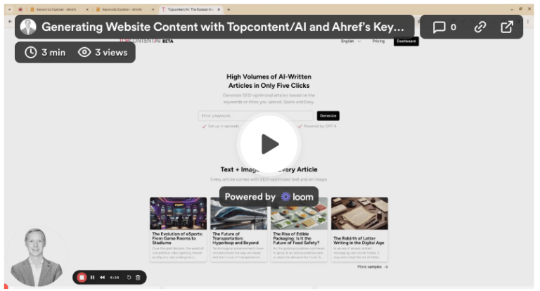 Bulk Article Creation with Topcontent/AI and Ahrefs
